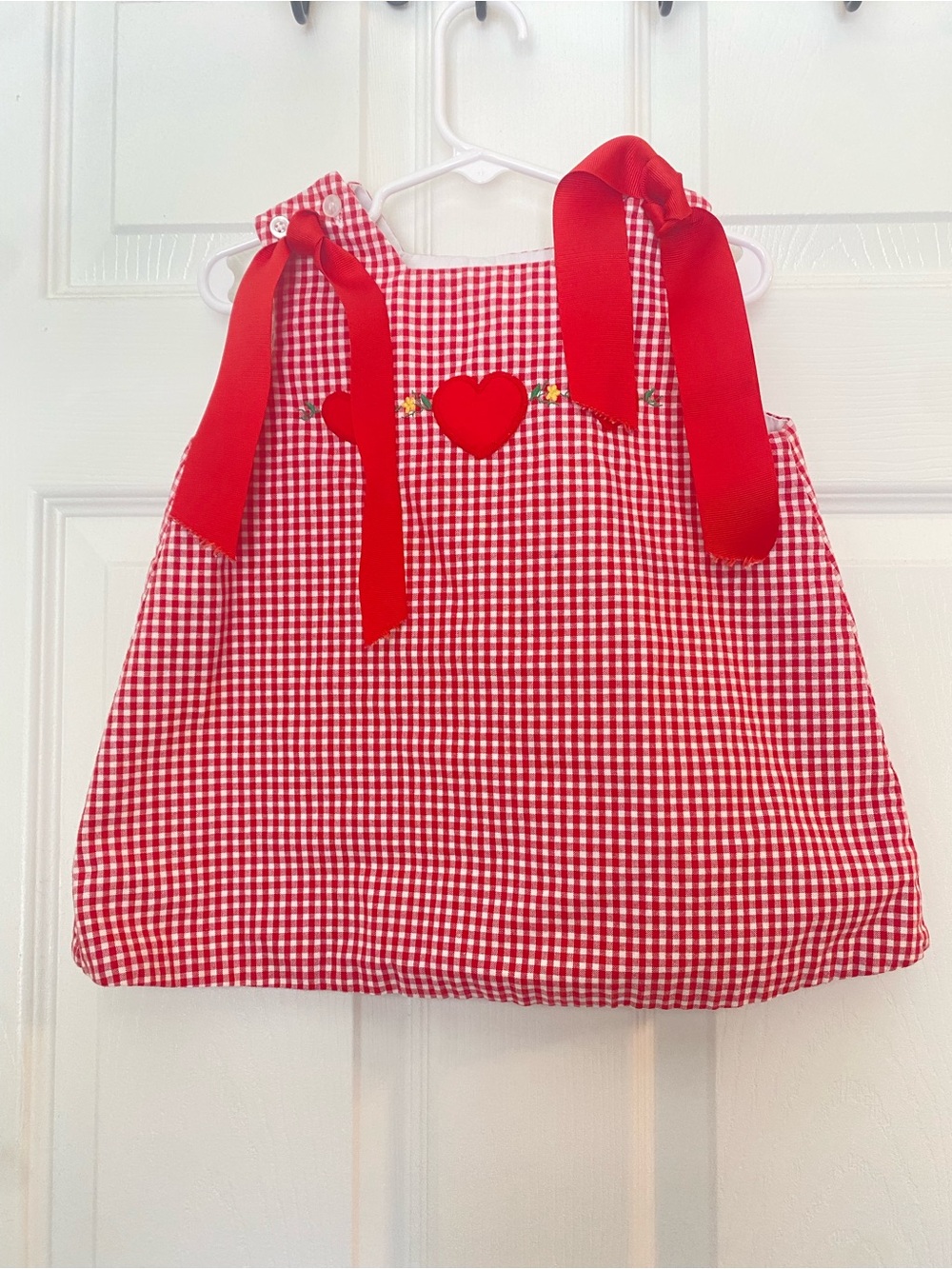 Red Gingham Heart Tie-Shoulder Kids Dress WITH bottoms